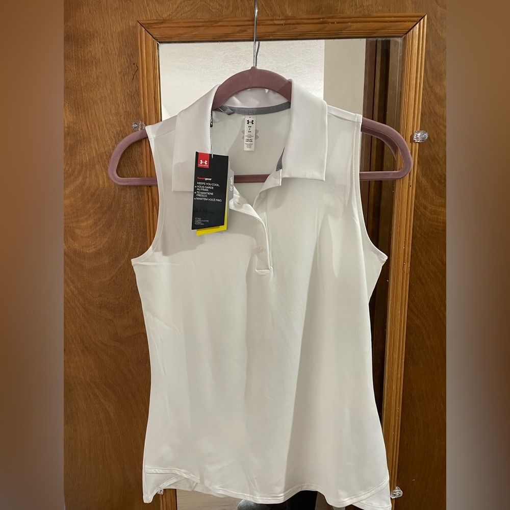 NEW Under Armour Golf Polo Shirt Womens M White Heat Gear UPF 30 Sleeveless